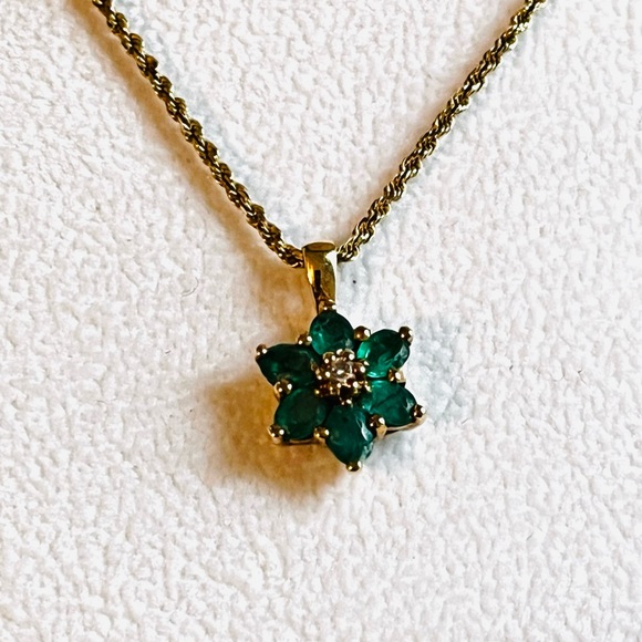 Colombian Emerald 14K Necklace 26 INCH CHAIN - Picture 1 of 11